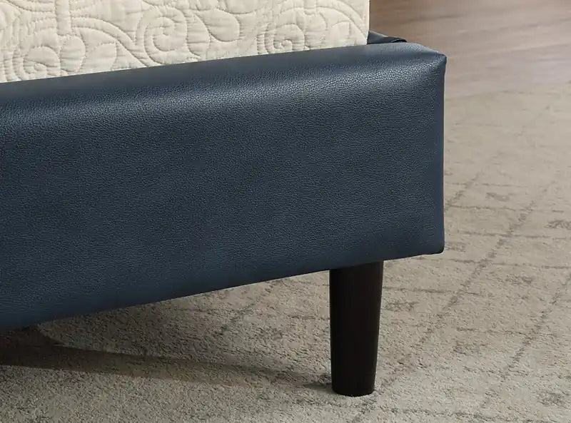 Platform Bed in Navy Vegan-Leather Fabric
