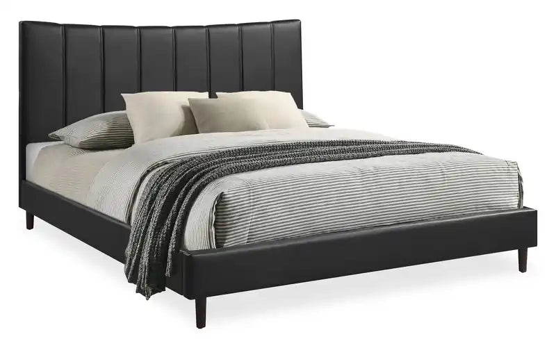 Platform Bed in Navy Vegan-Leather Fabric