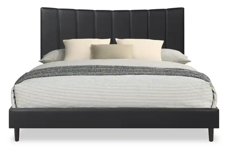 Platform Bed in Navy Vegan-Leather Fabric