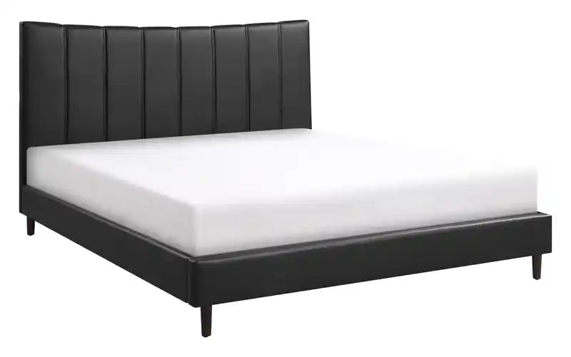 Platform Bed in Navy Vegan-Leather Fabric