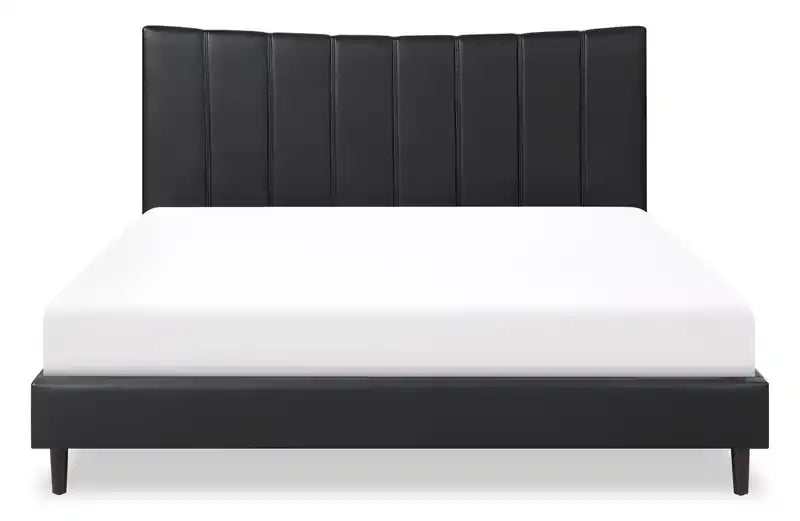 Platform Bed in Navy Vegan-Leather Fabric