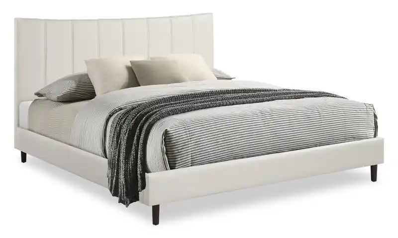 Platform Bed in Navy Vegan-Leather Fabric