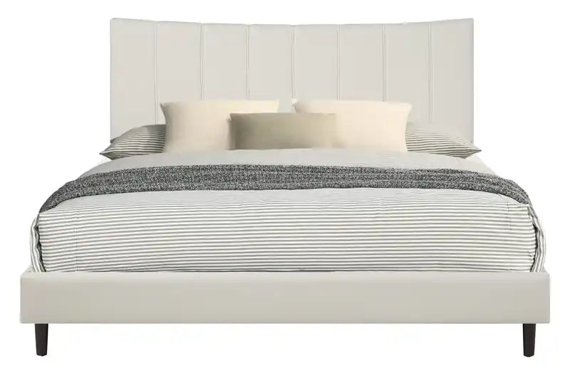 Platform Bed in Navy Vegan-Leather Fabric