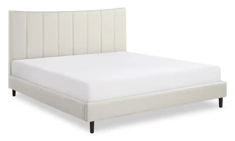 Platform Bed in Navy Vegan-Leather Fabric