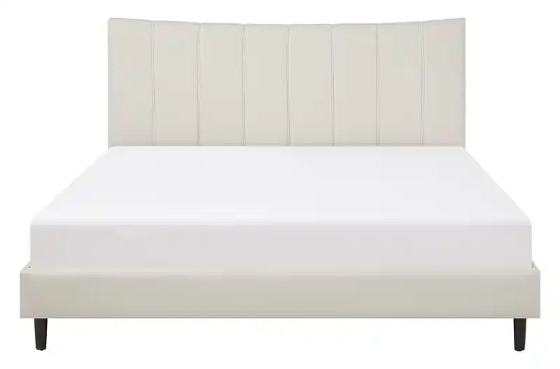 Platform Bed in Navy Vegan-Leather Fabric