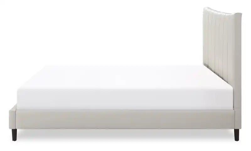 Platform Bed in Navy Vegan-Leather Fabric