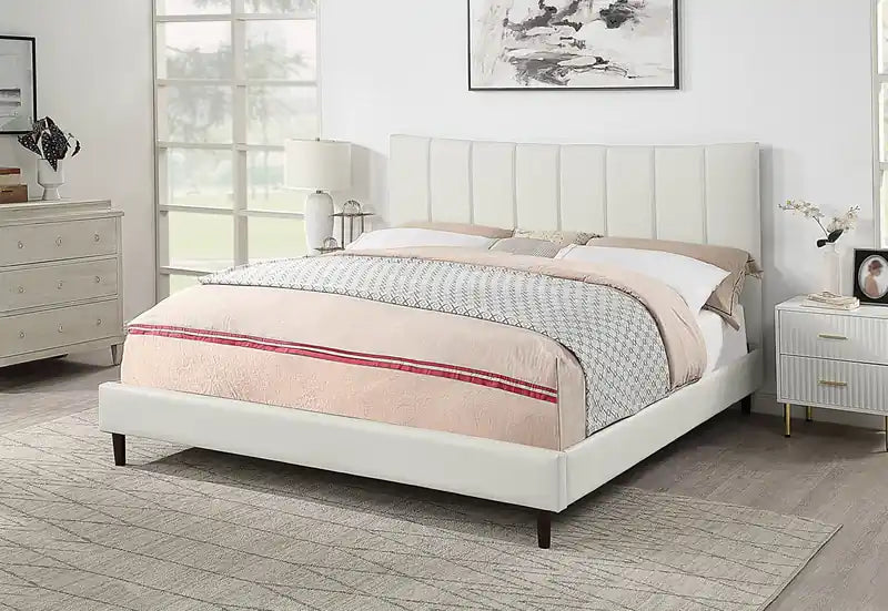 Platform Bed in Navy Vegan-Leather Fabric