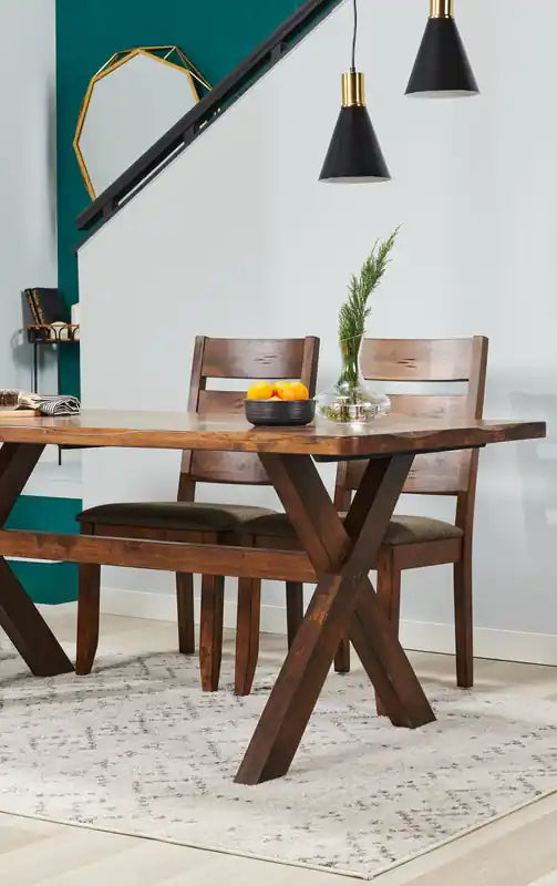 Dining Table, Wood, Live-Edge Look, 70.75W- Nutmeg Brown