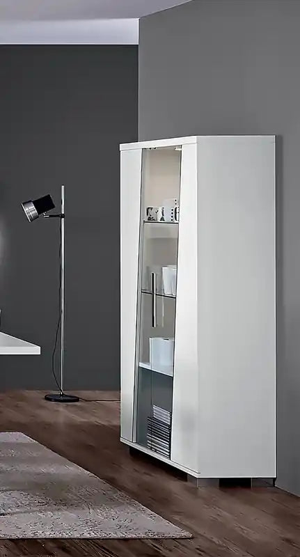 Dining Curio with Storage & Glass Display Shelves - Made in Italy, Modern, 40W
