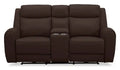 Reign 78 Top-Grain Genuine Leather Power Reclining Loveseat with Console - Silverado Chocolate Brown