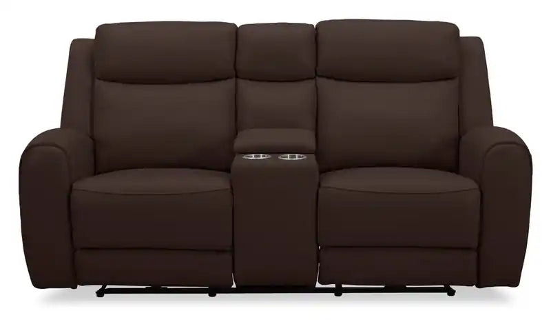 Reign 78 Top-Grain Genuine Leather Power Reclining Loveseat with Console - Silverado Chocolate Brown