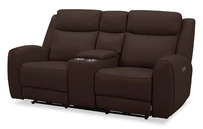 78 Top-Grain Genuine Leather Power Reclining Loveseat with Console - Silverado Chocolate Brown