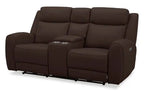 Causeuse inclinable électrique en cuir véritable pleine fleur 78 po avec console - Chocolat Silverado