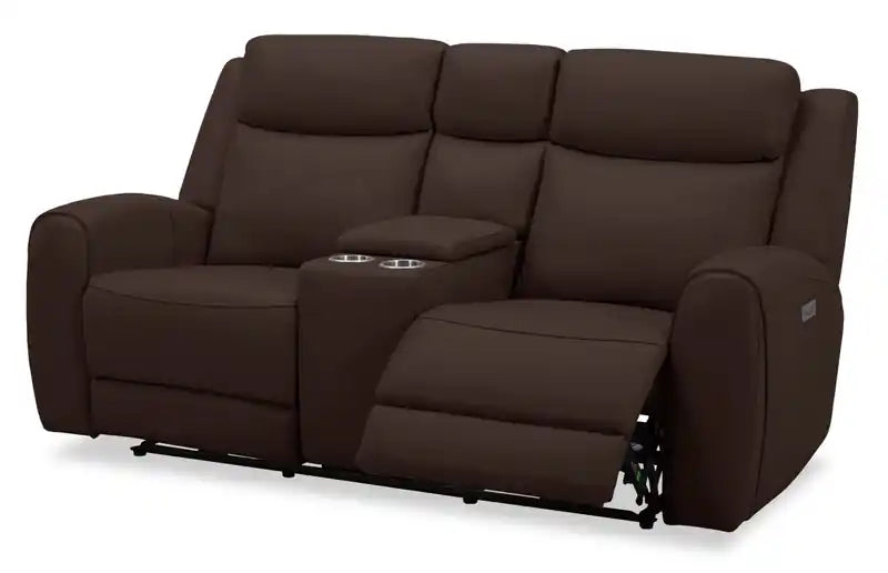 78 Top-Grain Genuine Leather Power Reclining Loveseat with Console - Silverado Chocolate Brown