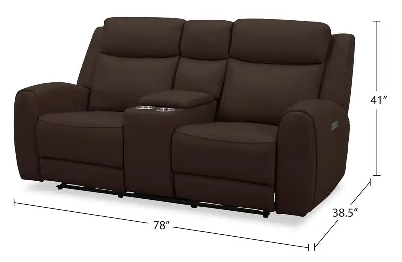 78 Top-Grain Genuine Leather Power Reclining Loveseat with Console - Silverado Chocolate Brown