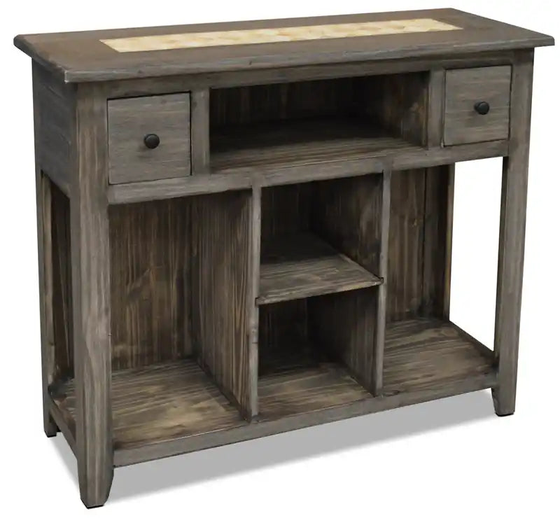 Santa Fe Rustico 43.25 Rustic Sofa Table with Storage and Shelf - Grey Pine with Marble Inset
