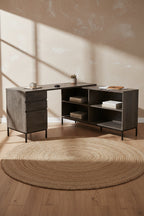 Sean 60 L-Shaped Office Desk with 3-Drawers & 4 Cubbies