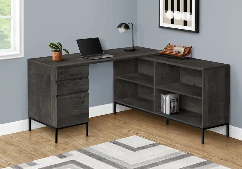 60 L-Shaped Office Desk with 3-Drawers & 4 Cubbies