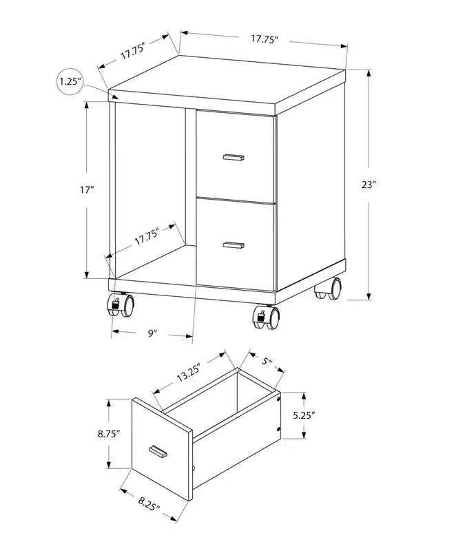 17.75 Filing Cabinet with 2-Drawers & Open Storage on Casters - Dark Taupe
