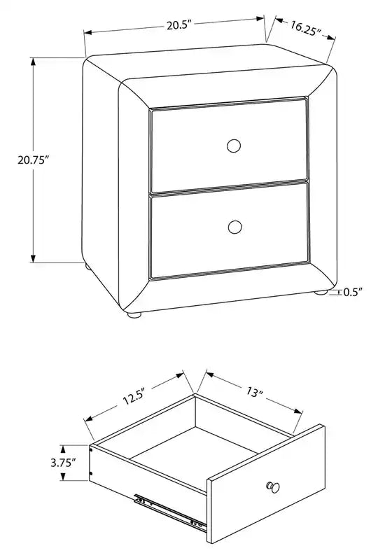 Upholstered Bedside 2-Drawer Nightstand, 20.5W x 20.75H